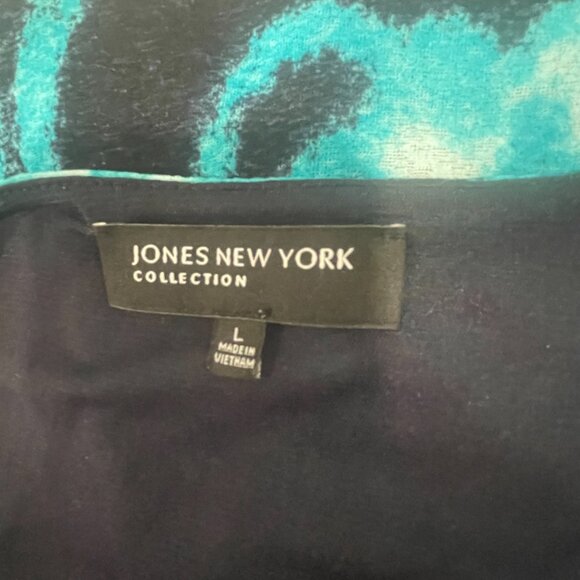 Jones New York Teal Black Abstract Print Sleeveless V-Neck Sheath Dress Size L - Picture 7 of 8